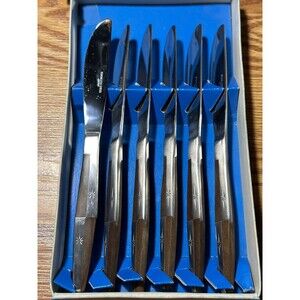 Interpur Stainless Steel Wood Handle Butter Knifes Mid-Century Star Burst Japan